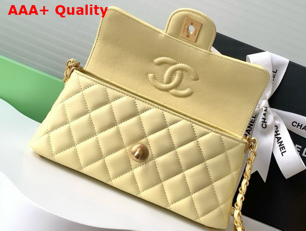 Chanel Mini Flap Bag with Top Handle in Yellow Lambskin Gold Tone Metal AS5354 Replica