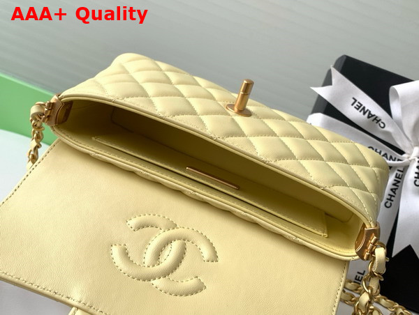 Chanel Mini Flap Bag with Top Handle in Yellow Lambskin Gold Tone Metal AS5354 Replica