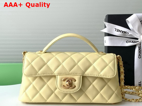 Chanel Mini Flap Bag with Top Handle in Yellow Lambskin Gold Tone Metal AS5354 Replica