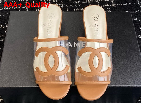 Chanel Mule in Beige Transparent PVC and Leather Replica