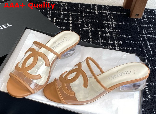 Chanel Mule in Beige Transparent PVC and Leather Replica