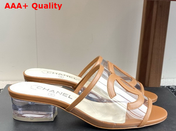 Chanel Mule in Beige Transparent PVC and Leather Replica