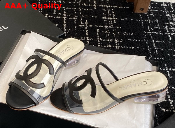 Chanel Mule in Black Transparent PVC and Leather Replica
