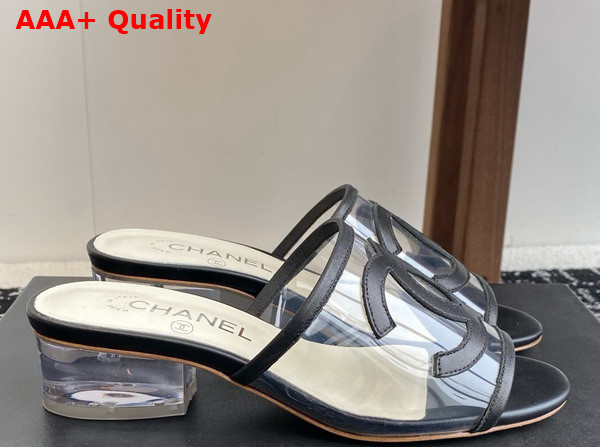 Chanel Mule in Black Transparent PVC and Leather Replica