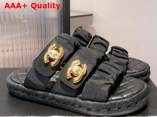 Chanel Mules Black Fabric and Lambskin Replica
