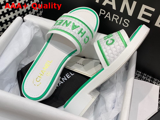 Chanel Mules Black Lambskin and Embroideries White and Green G36557 Replica