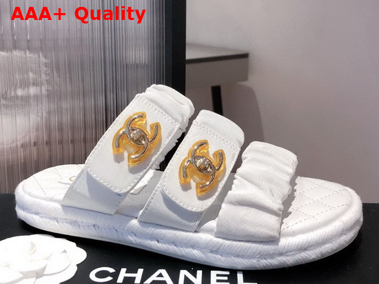 Chanel Mules White Fabric and Lambskin Replica