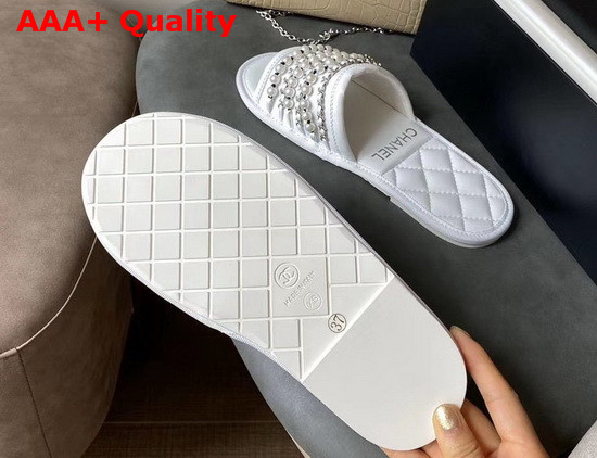 Chanel Mules White Lambskin and Pearls Replica