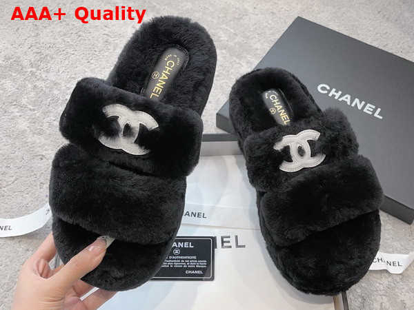 Chanel Mules in Black Lamb Wool Replica