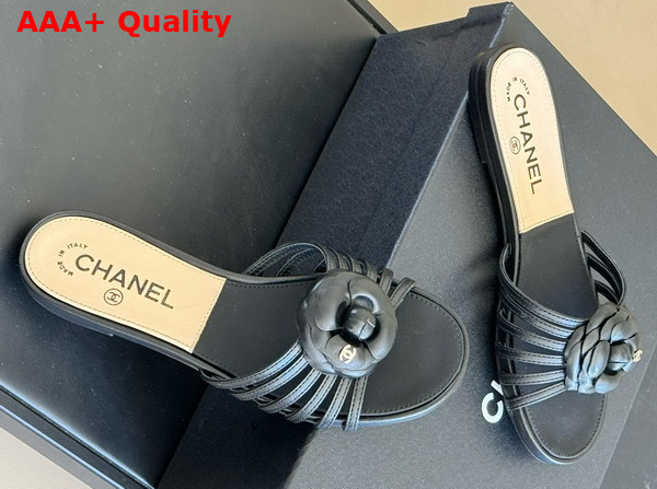 Chanel Mules in Black Lambskin with Flower Replica