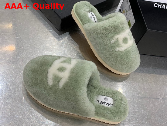 Chanel Mules in Green Shearling Replica