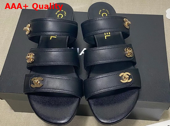Chanel Mules with CC Buckle Black Lambskin Replica