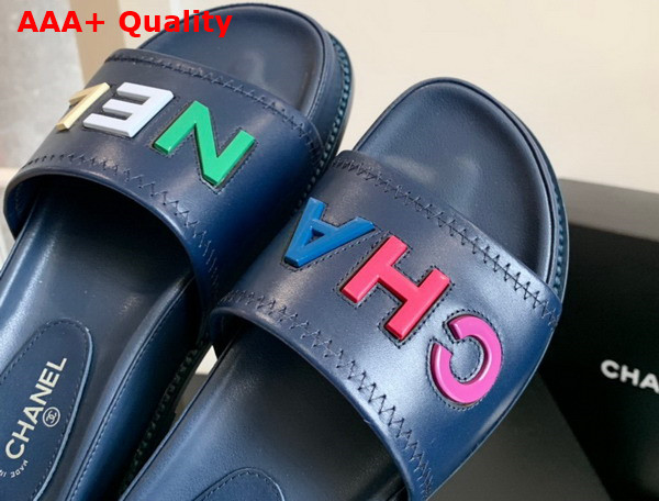 Chanel Mules with Multicolor Letter Logo Navy Blue Lambskin G38933 Replica