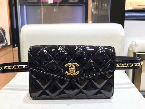 Chanel Patent Leather Belt Bag in Black