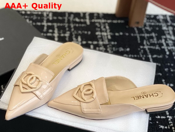Chanel Patent Leather Slipper in Beige Replica