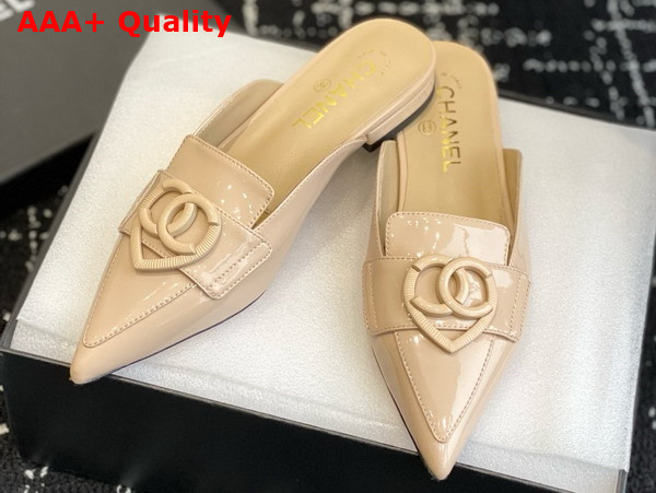 Chanel Patent Leather Slipper in Beige Replica