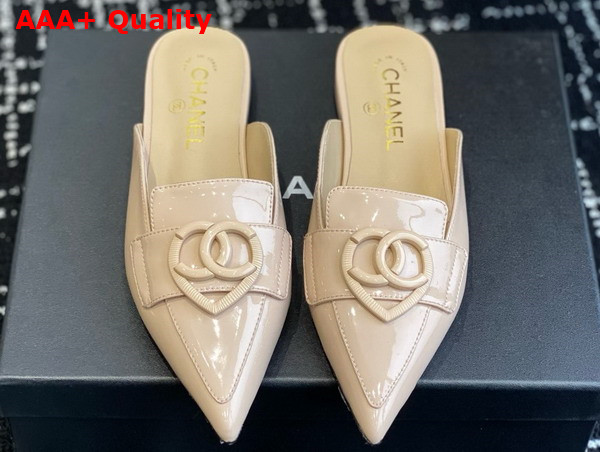 Chanel Patent Leather Slipper in Beige Replica