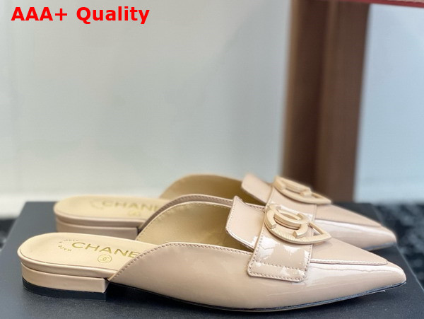 Chanel Patent Leather Slipper in Beige Replica