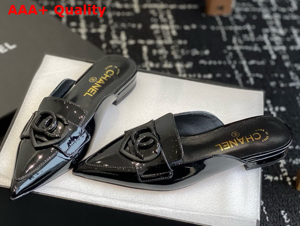 Chanel Patent Leather Slipper in Black Replica
