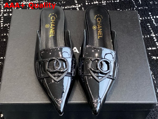 Chanel Patent Leather Slipper in Black Replica