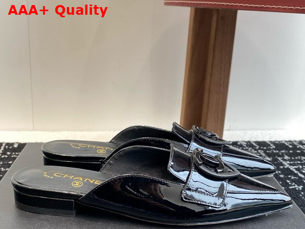 Chanel Patent Leather Slipper in Black Replica