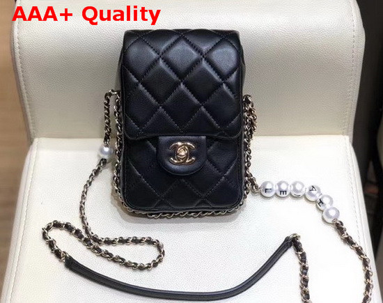 Chanel Phone Holder with Chain Black Replica