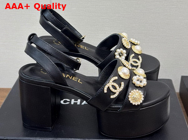 Chanel Platform Sandals Black Lambskin and Metal G46423 Replica