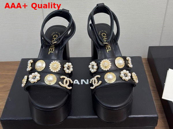 Chanel Platform Sandals Black Lambskin and Metal G46423 Replica