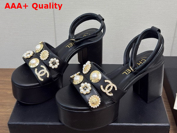 Chanel Platform Sandals Black Lambskin and Metal G46423 Replica