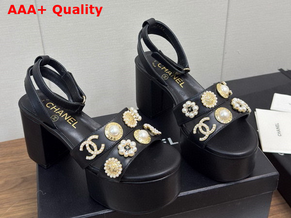 Chanel Platform Sandals Black Lambskin and Metal G46423 Replica