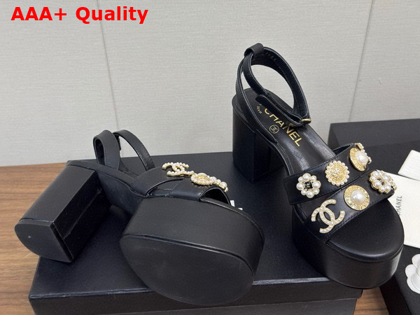 Chanel Platform Sandals Black Lambskin and Metal G46423 Replica
