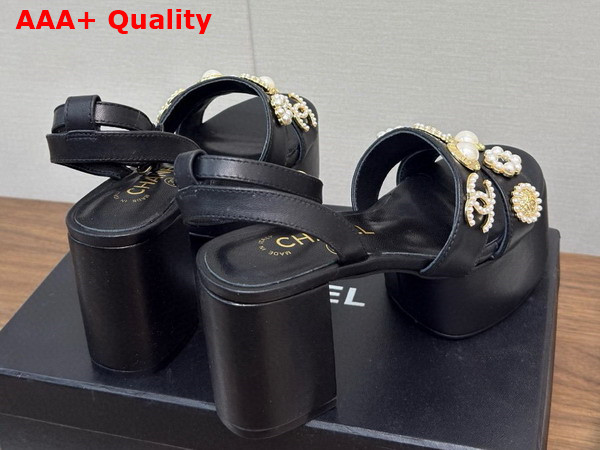 Chanel Platform Sandals Black Lambskin and Metal G46423 Replica