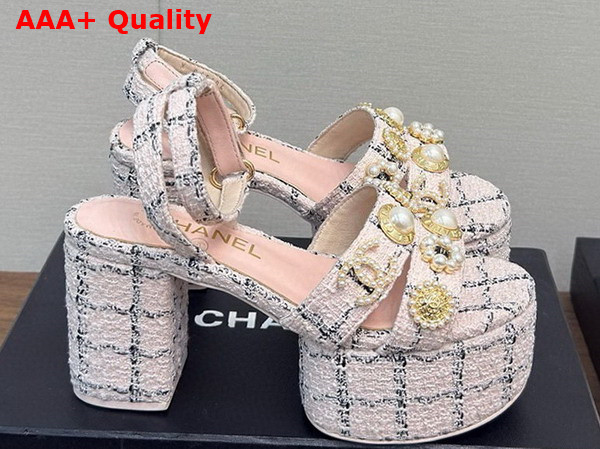 Chanel Platform Sandals Tweed and Metal Pink and Black G46423 Replica