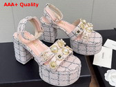 Chanel Platform Sandals Tweed and Metal Pink and Black G46423 Replica