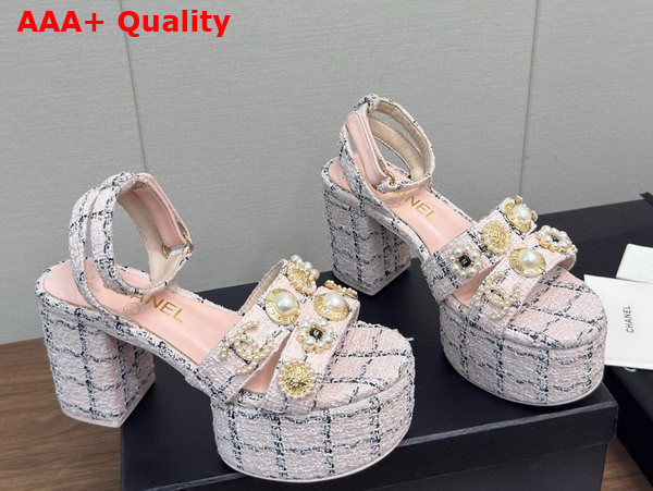 Chanel Platform Sandals Tweed and Metal Pink and Black G46423 Replica