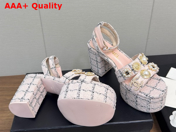 Chanel Platform Sandals Tweed and Metal Pink and Black G46423 Replica