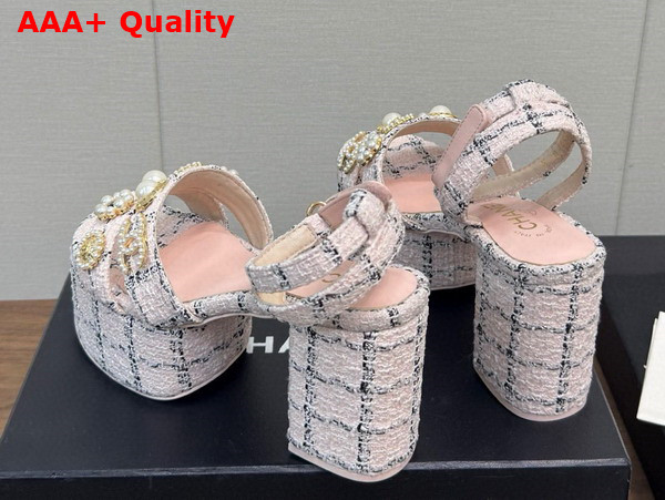 Chanel Platform Sandals Tweed and Metal Pink and Black G46423 Replica