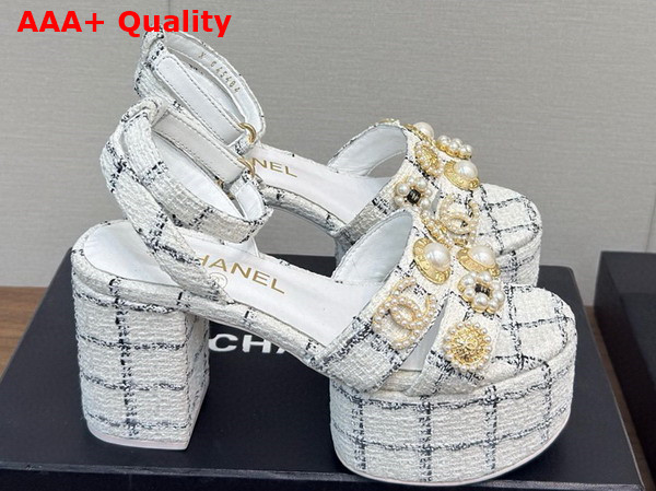 Chanel Platform Sandals Tweed and Metal White and Black G46423 Replica