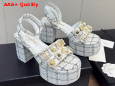 Chanel Platform Sandals Tweed and Metal White and Black G46423 Replica