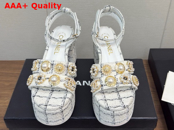 Chanel Platform Sandals Tweed and Metal White and Black G46423 Replica