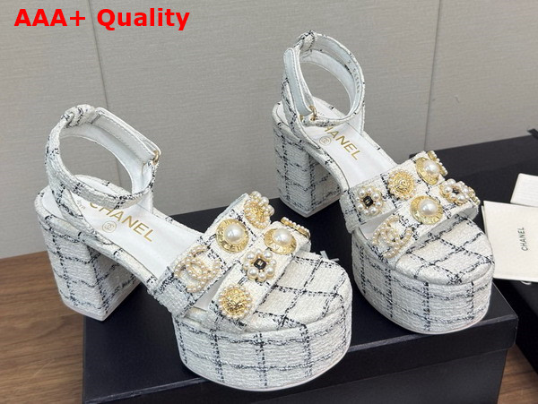 Chanel Platform Sandals Tweed and Metal White and Black G46423 Replica