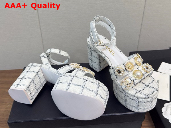 Chanel Platform Sandals Tweed and Metal White and Black G46423 Replica