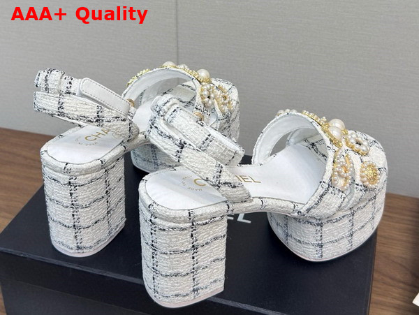 Chanel Platform Sandals Tweed and Metal White and Black G46423 Replica