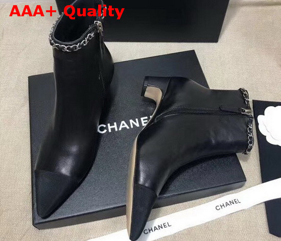 Chanel Point Toe Ankle Boot in Black Lambskin and Grosgrain Replica
