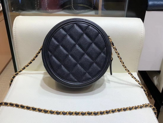 Chanel Round Chain Bag in Black Caviar Leather