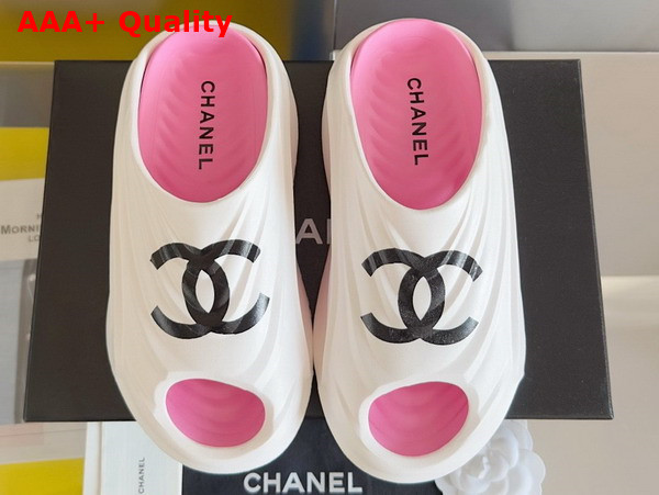Chanel Rubber Mules in White and Pink Replica