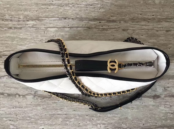 Chanel S Gabrielle Hobo Bag Aged Calfskin Silver Tone and Gold Tone Metal White and Black For Sale