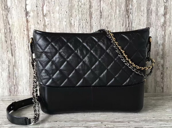 Chanel S Gabrielle Hobo Bag Black Smooth Calfskin Silver Tone and Gold Tone Metal For Sale