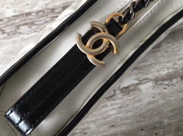 Chanel S Gabrielle Small Hobo Aged Calfskin Silver Tone and Gold Tone Metal White and Black For Sale