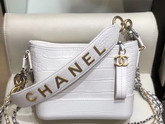Chanel S Gabrielle Small Hobo Bag in White Crocodile Embossed Calfskin AS0865
